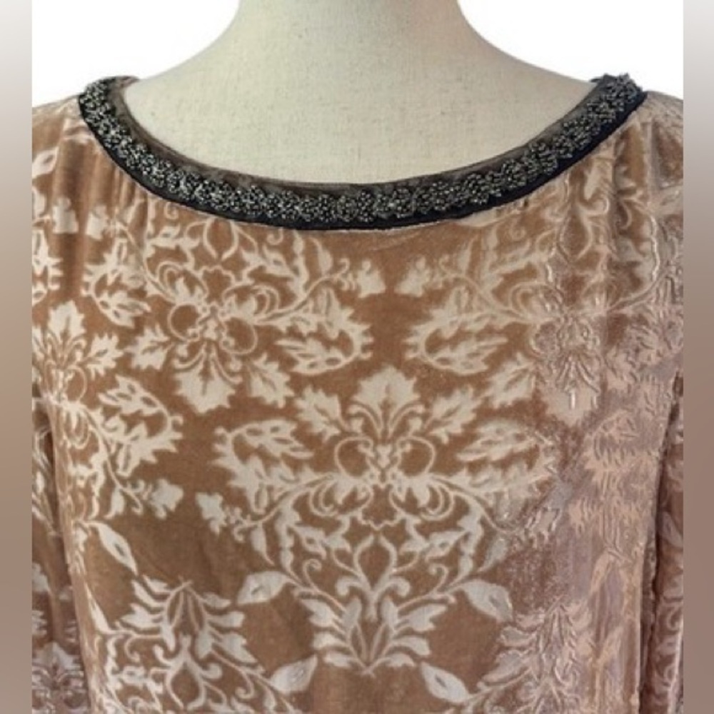 SUNDANCE Champagne Dreams Damask Floral Velvet Dress Beaded Boho 8 Romantic Chic - Picture 7 of 16